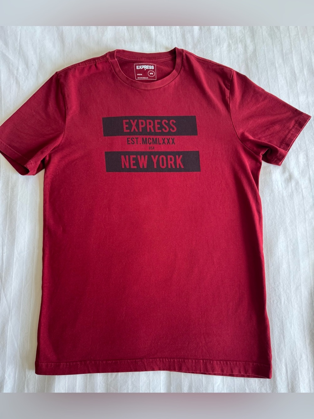 Express Men's Crewneck T-Shirt in Wine with Black Graphic
